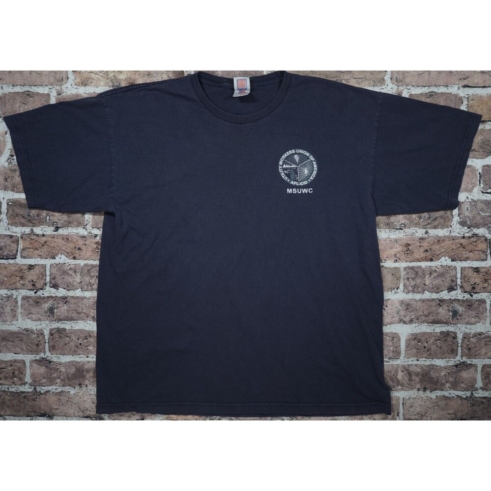 UWUA Union T Shirt Mens XL Navy USA Cotton Workwear Utility Workers Distressed